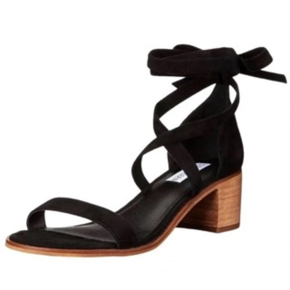 Steve Madden Rizzaa Black Suede Leather Heeled Sandals - Size 7 - Picture 2 of 7